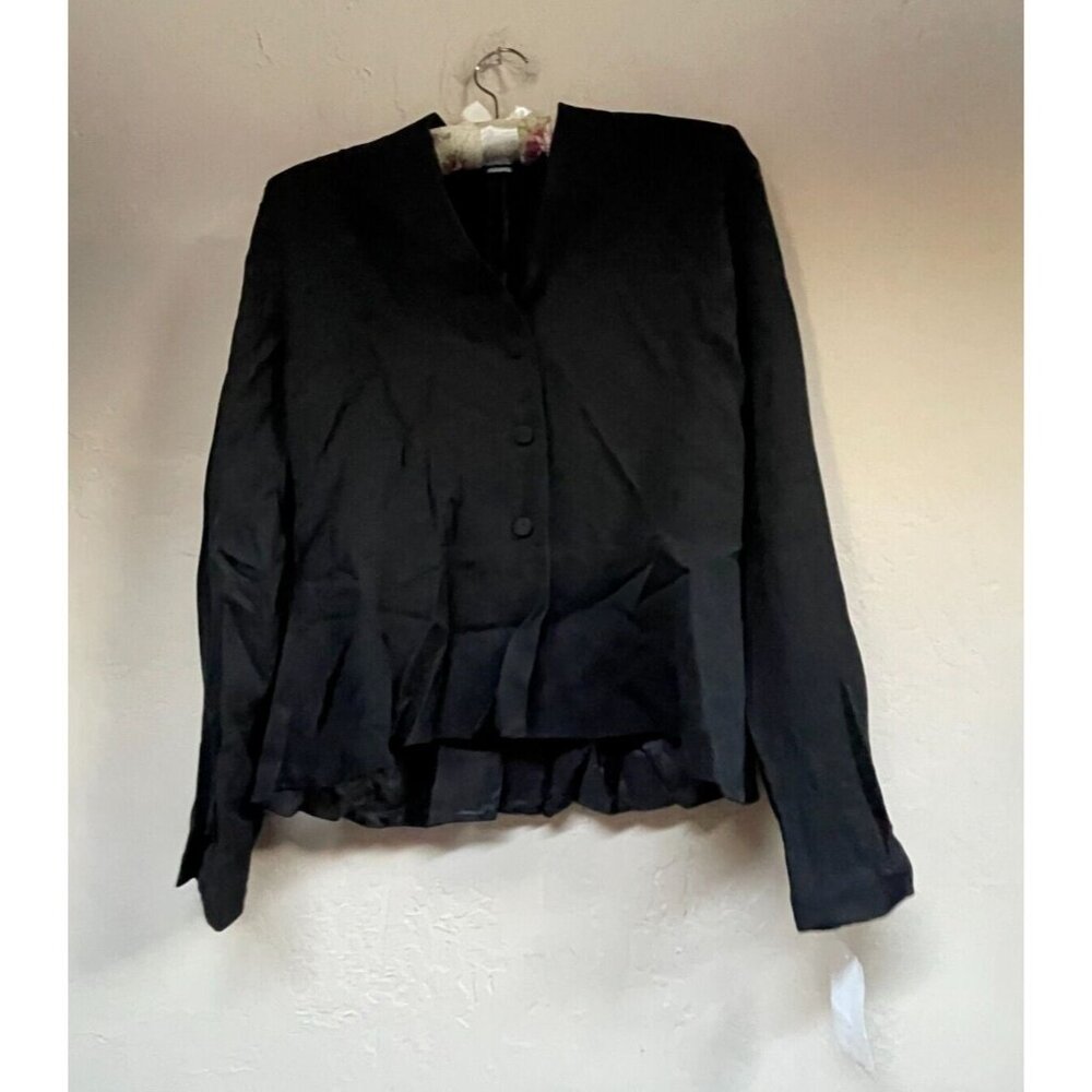 Eileen Fisher Women Long Sleeve V-Neck Peplum Jacket Small Black Virgin Wool New